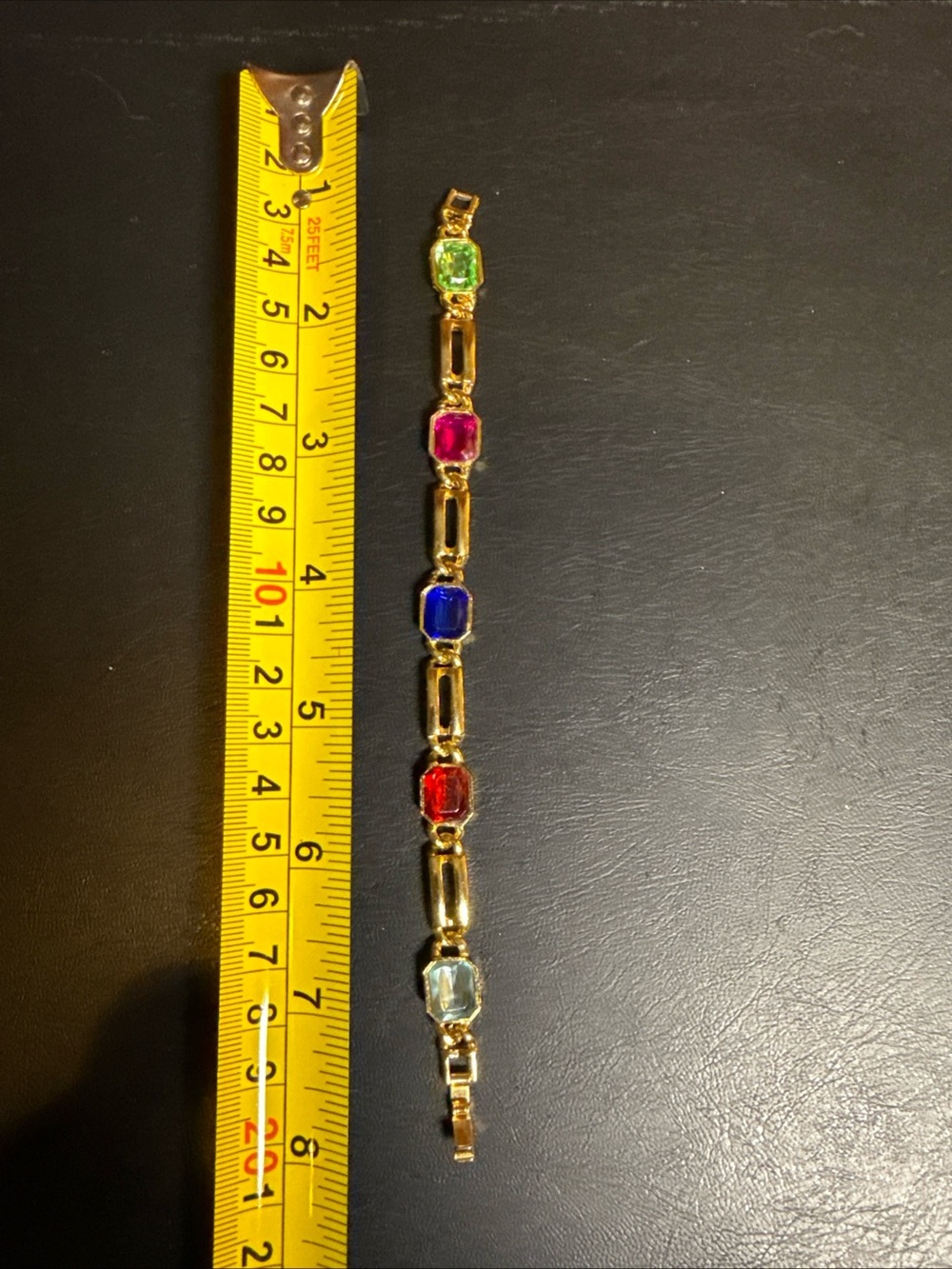 Goldtone Multicolor Gemstone Link Bracelet - Pink, Green, Blue, Red, Light Blue